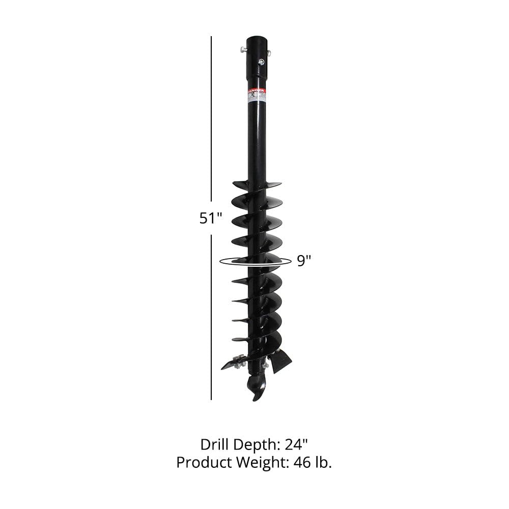 Titan Attachments 9" Auger Bit for 3 Point Post Hole Digger, 24" Drilling Depth with Fishtail Point, HD Steel, Digging Bit Only