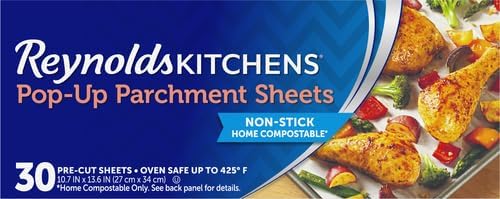 Reynolds Kitchens Parchment Paper Sheets - 10 x 13 Inches, 30 Count | Convenient Pop-Up Design