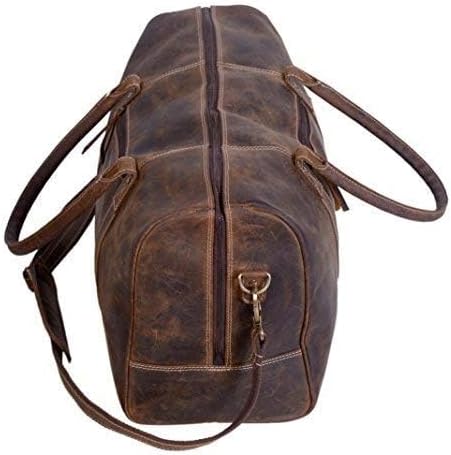 KomalC 24 Inch Leather Duffel Bags for Men and Women Travel Overnight Weekend Leather Bags Sports Gym Duffle for Men (Brown Distressed Tan)