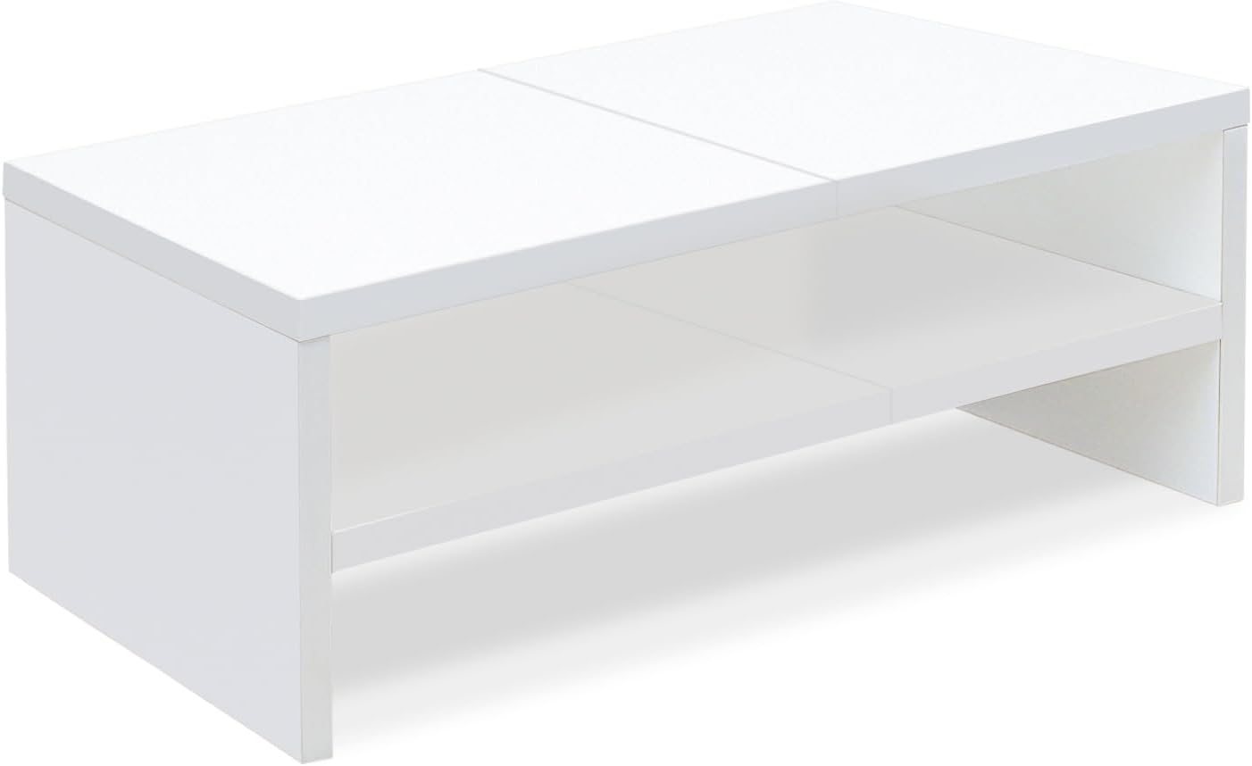 2 TEAMIX Tier White Monitor Riser Stand, Wood Desktop Stand with storage for Laptop/PC/Printer/Keyboard, TV Stand Shelf