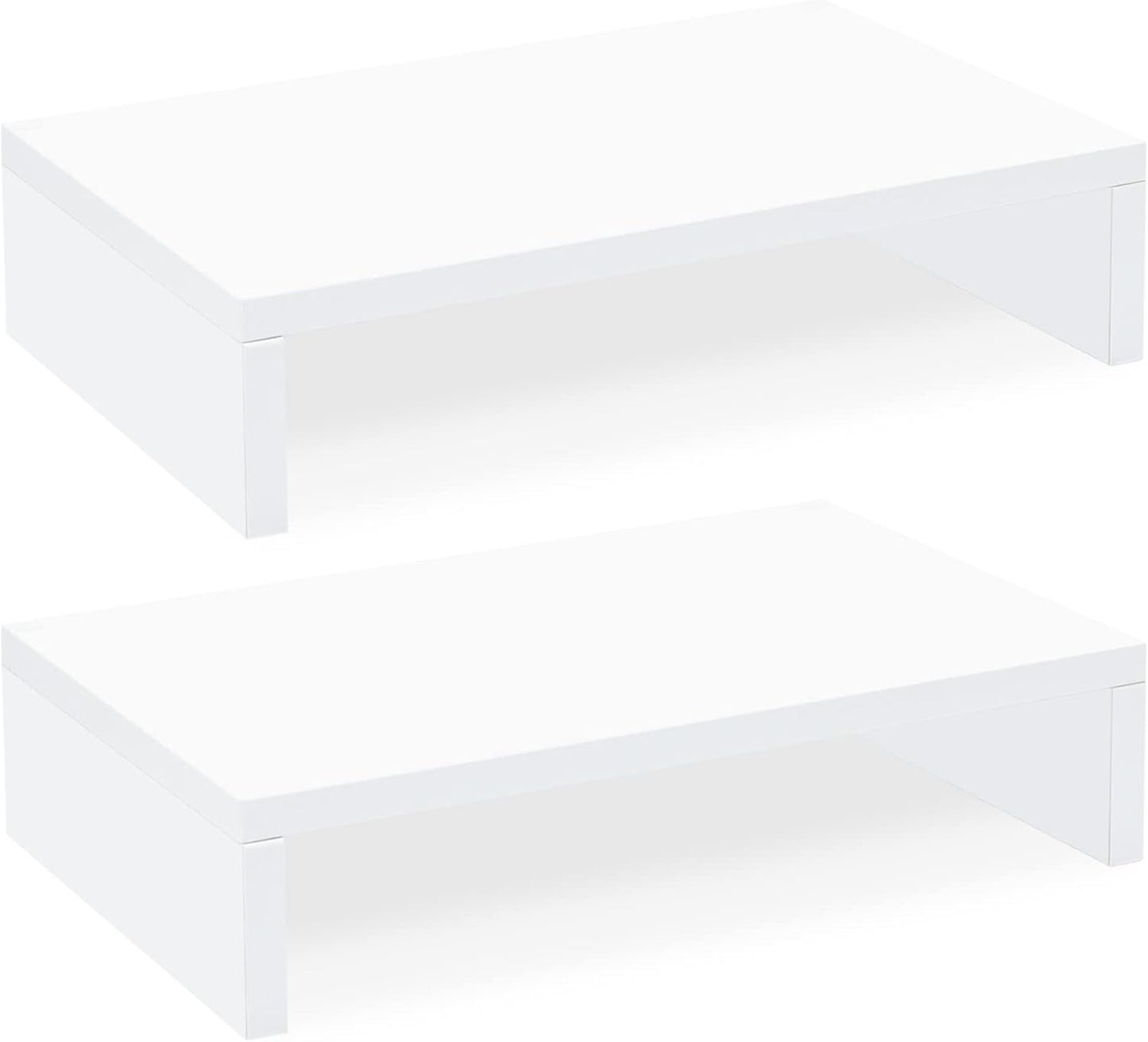 2 Pack, 2 TEAMIX White Monitor Stand Riser - Wood Tier Adjustable Dual Monitor Riser for Laptop/PC Computer Stand