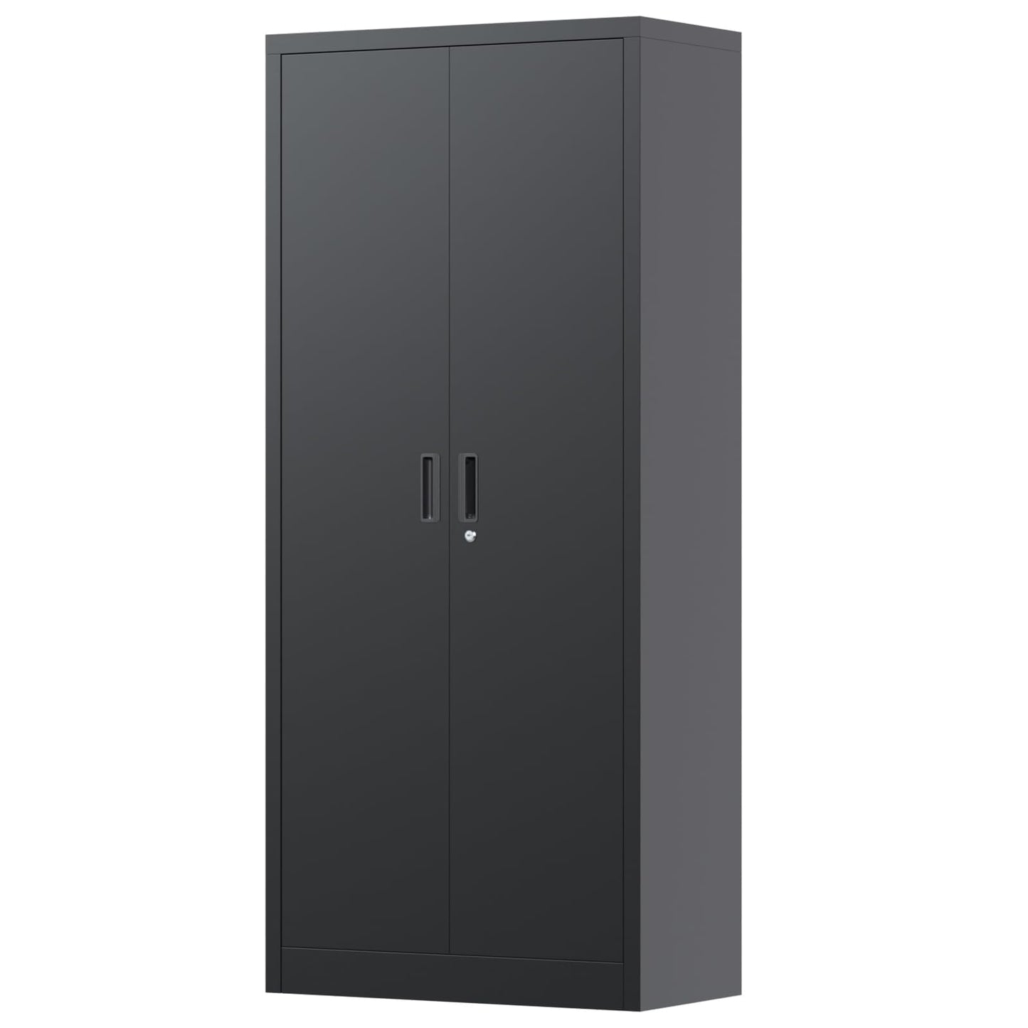 71" Metal Storage Cabinet with Doors, Lock and 4 Adjustable Shelves, Tall Pantry Cabinet for Garage, Office, Bedroom, Shop, Craft Room, Steel Storage Organizer with Adjustable Feet,Black