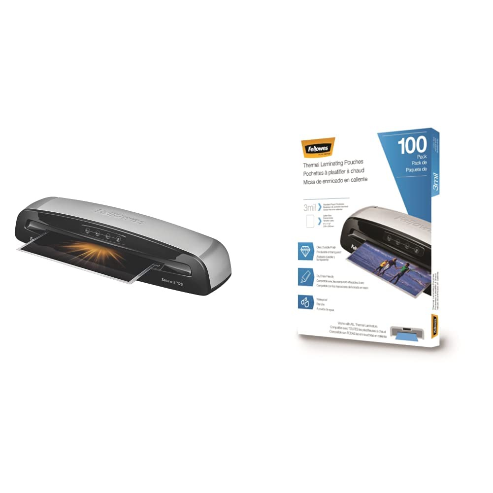 Fellowes Saturn3i 12.5 Inch Laminator + 100 Pack 3mil, Letter Size Thermal Laminating Pouches