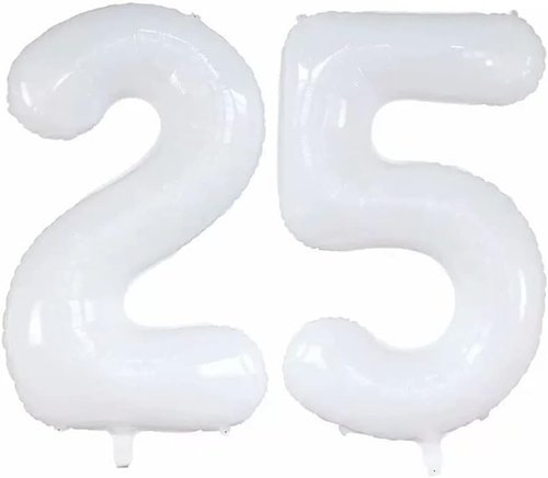GOER Jumbo 25 Balloons - 42 Inch Foil Helium Balloons for 25th Birthday Party Decorations | White