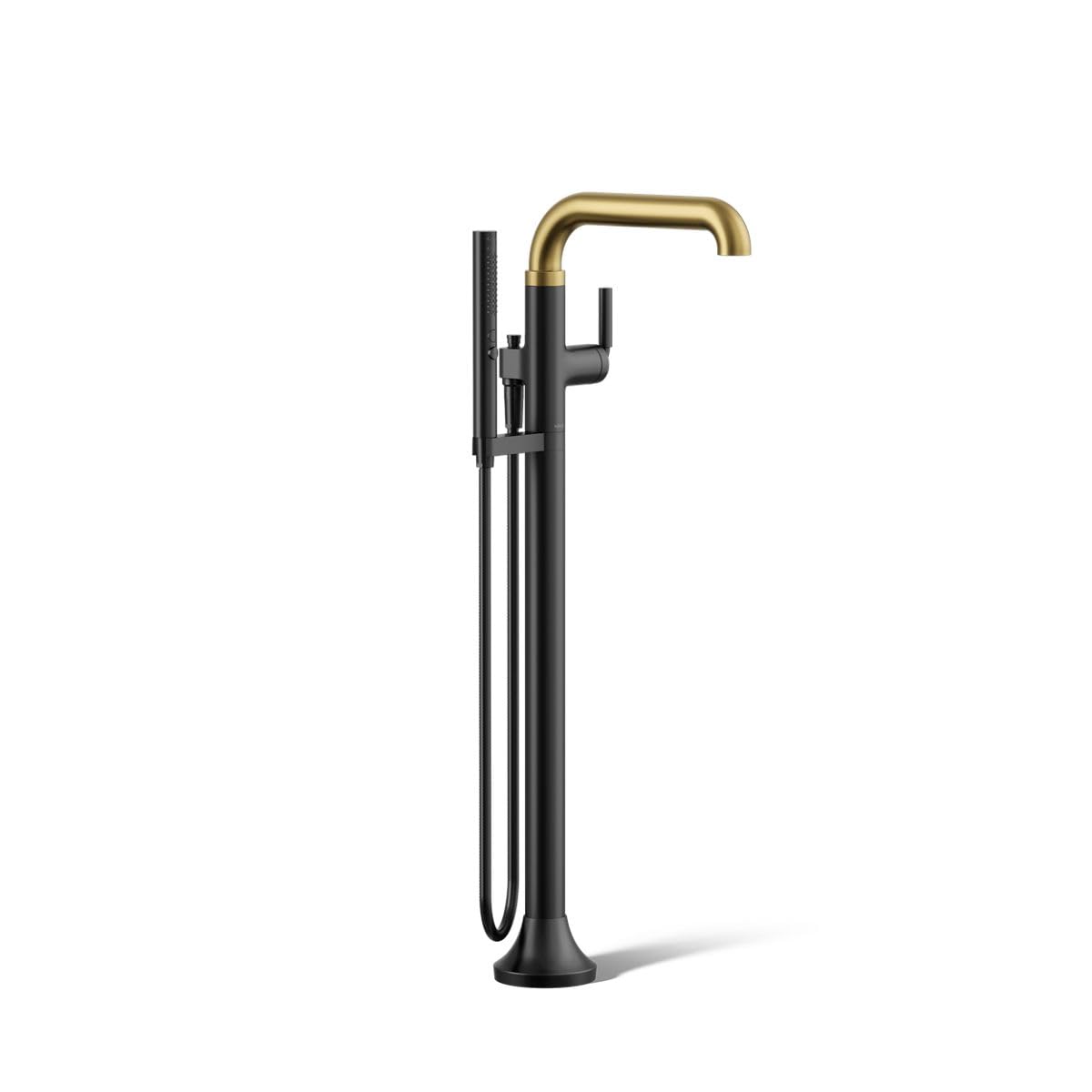 Kohler T27424-4-BMB Tone™ Floor-Mount Bath Filler Trim with handshower, Matte Black with Brushed Moderne Brass