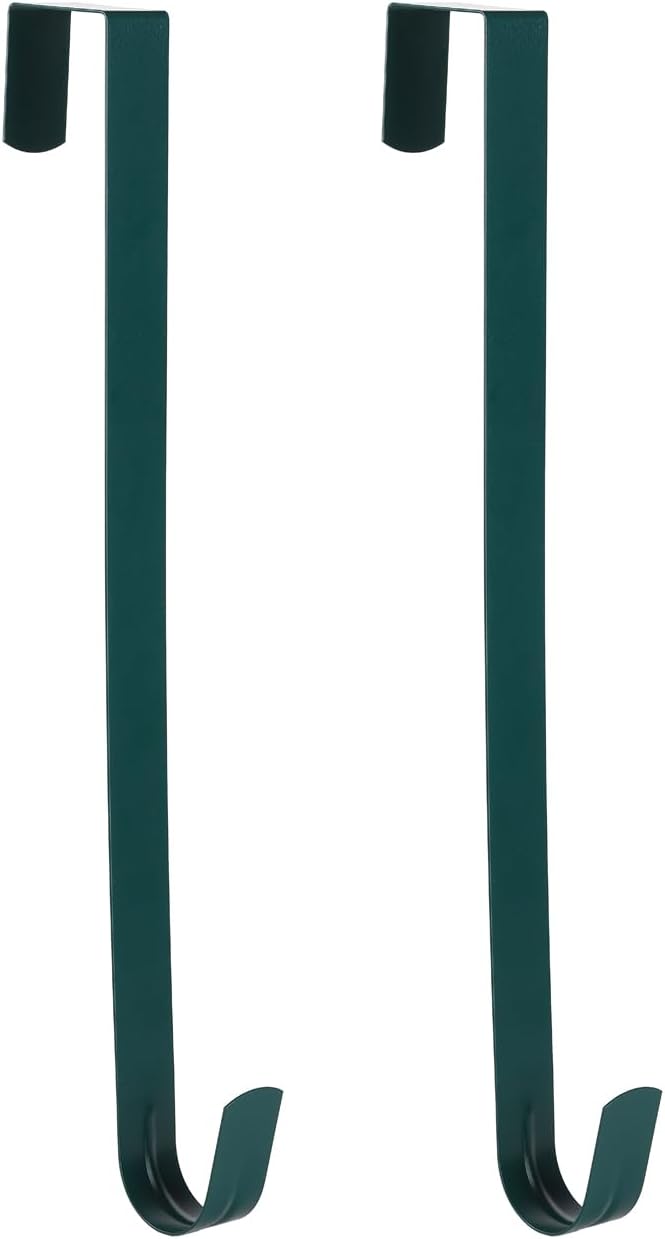 Sattiyrch 15" Wreath Hanger - Sturdy Steel Over The Door Hook for Front Door (Green, 2-Pack)
