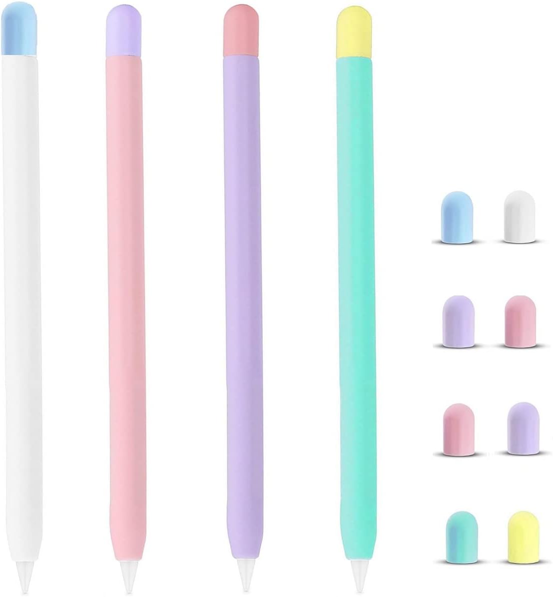 JNSA 4 Pack 1 1st 1 Cap,PC14PWPGP iPencil Sleeve Cover Silicone Holder Compatible with Apple Pencil Gen, Grip Skin Case