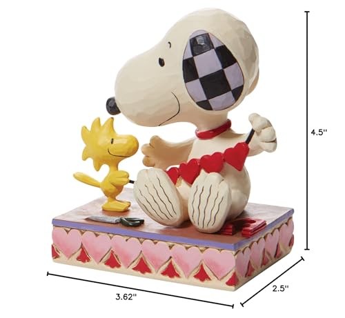 Enesco Peanuts Collection by Jim Shore Woodstock and Snoopy with Heart Garland Figurine- Stone Resin Hand Crafted Painted Collectible Peanuts Snoopy Figurines Home Decor Statue, 4.5 Inch