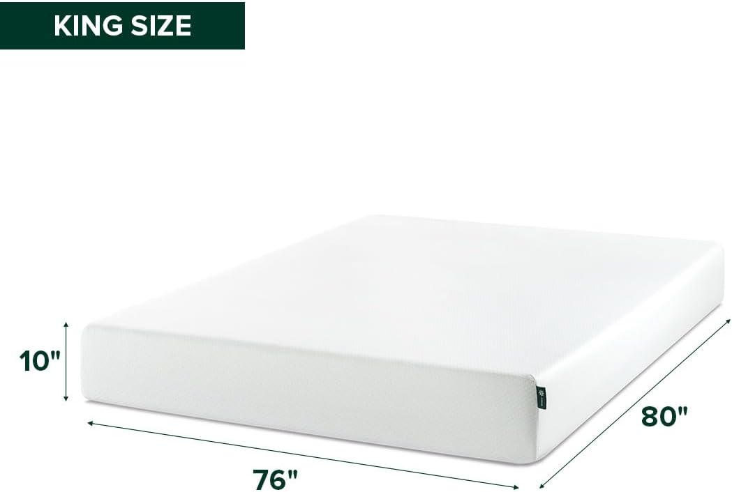 Zinus 10 Inch King Green Tea Memory Foam Mattress - Medium Firm Feel, Zoned Pressure Relief, Safe & Fiberglass Free