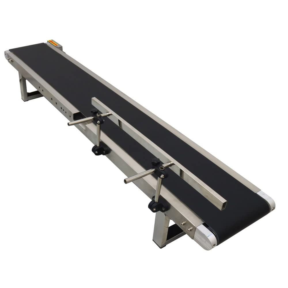 INTBUYING Desktop PVC Conveyor Belt Industrial Drive Flat Belt Conveyor Adjustable Speed Motor 59"x7.8" Stainless Steel