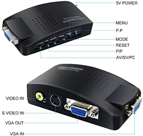 Maketheone M RCA to VGA Adapter, Composite AV S-Video RCA Input to VGA Female Output Converter, Transfer Video Graphic