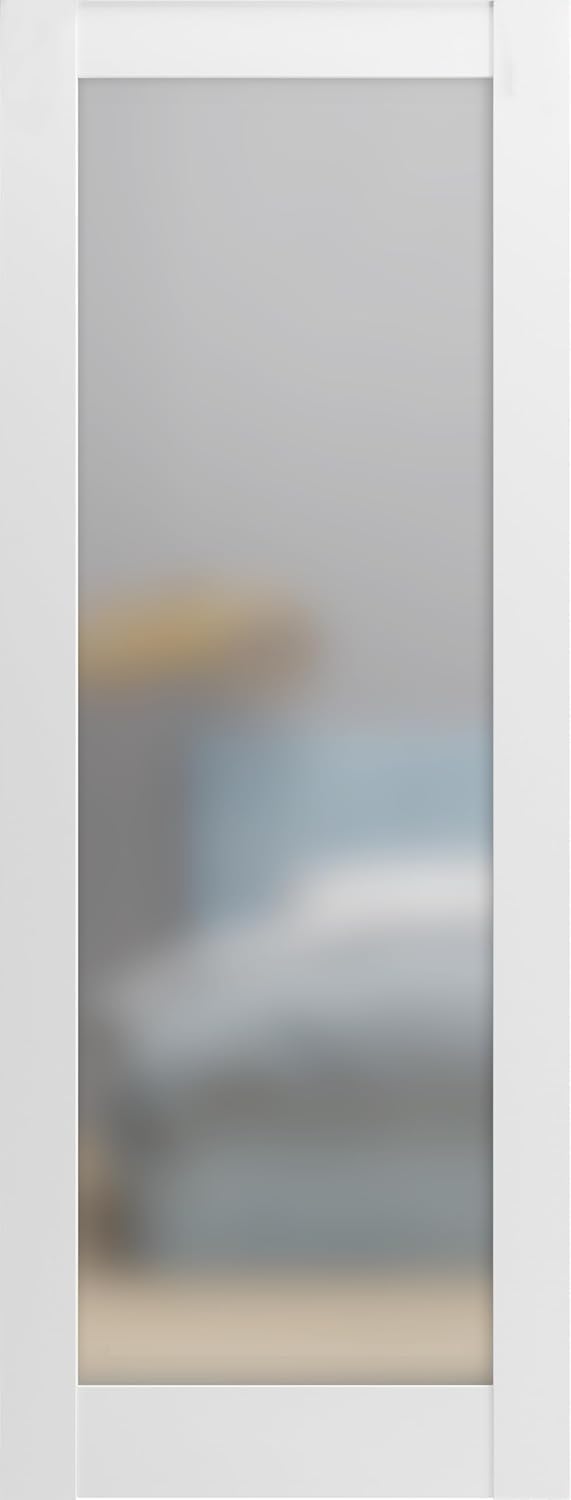 Frosted Lite Glass Door Panel Slab 30 x 80 | Planum 2102 White Silk | Use as Barn Pocket Sliding Closet | Wood Core Interior Door