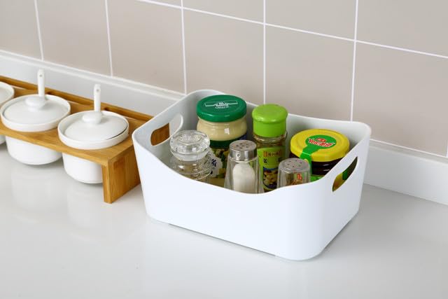 YBM HOME Storage Bins - Open Plastic Organizers and Storage Basket for Kitchen Pantry Organization, Under Sink Bathroom Storage, Toy Baskets, Food Storage Box Containers (Small - 12 Pack, White)