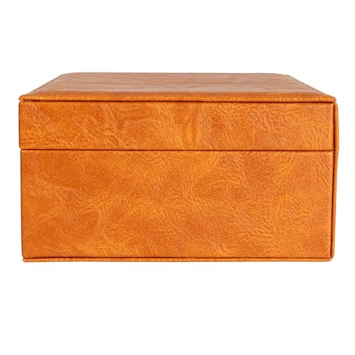 Household Essentials Vegan Leather 2-Layer Jewelry Organizer Box with Clasp Closure, Caramel Color