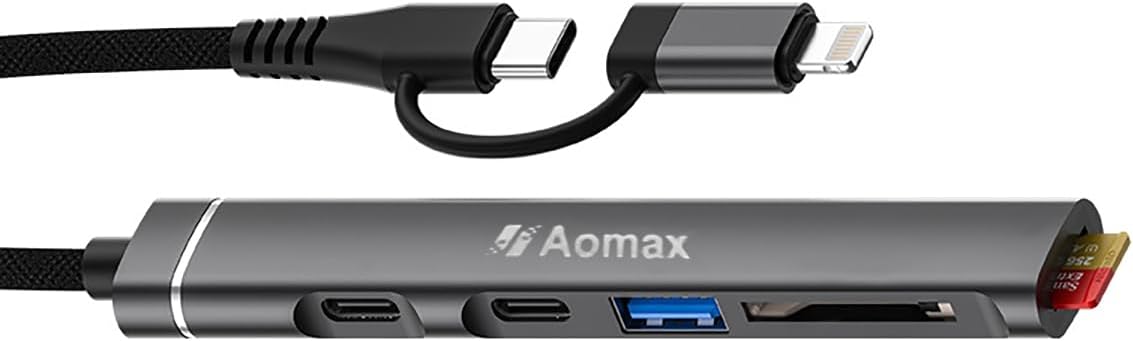 AOMAX 5-in-1 3.0 SD Card Reader for iPhone iPad, Lightning USB-C to Memory Card Viewer with SD/TF Card Slots USB OTG