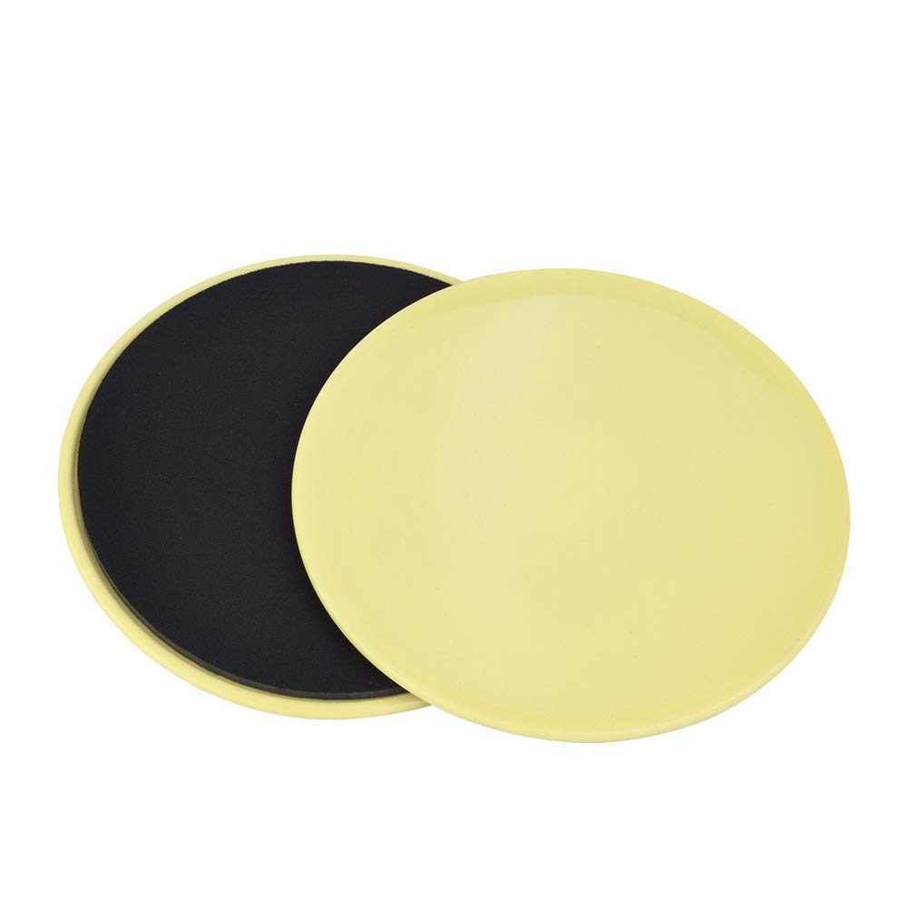 Core Sliders Exercise Discs, 2-Pack Yellow Fitness Sliders for Home Gym, Yoga, Pilates, Full Body Workout on Wood, Carpet, Tile