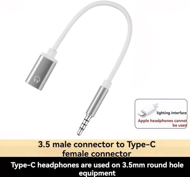 Tiosen 3.5mm MP3 Male to Type-C Female Audio Adapter Cable, White, Compatible with Smartphones, Players, Laptops