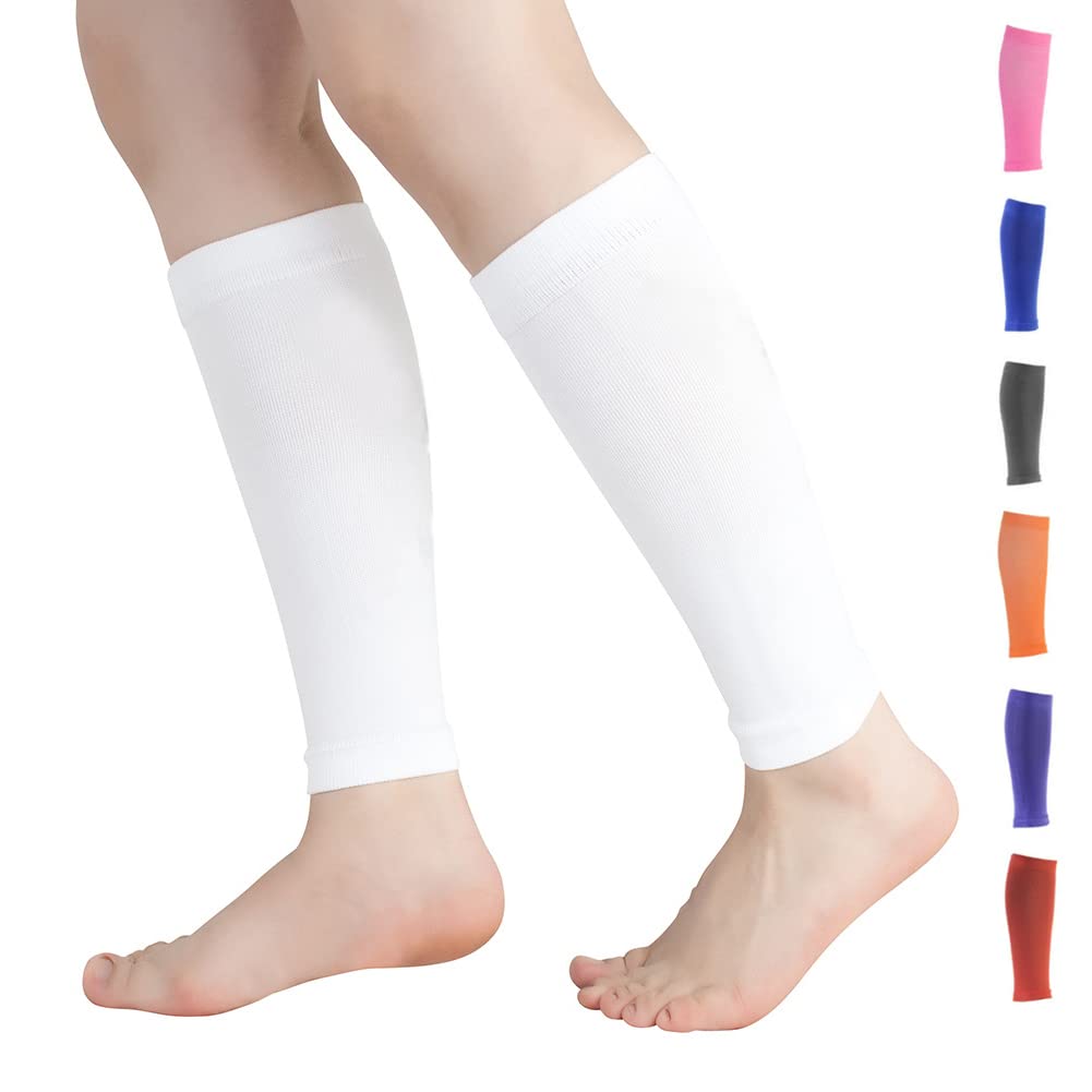 Novetec Calf Compression Sleeves for Men & Women (20-30mmhg) - Leg Compression Sleeve for Running, Cycling, Shin Splints Support, Relieve Legs Pain, Travel (One Pair)(White,Medium)