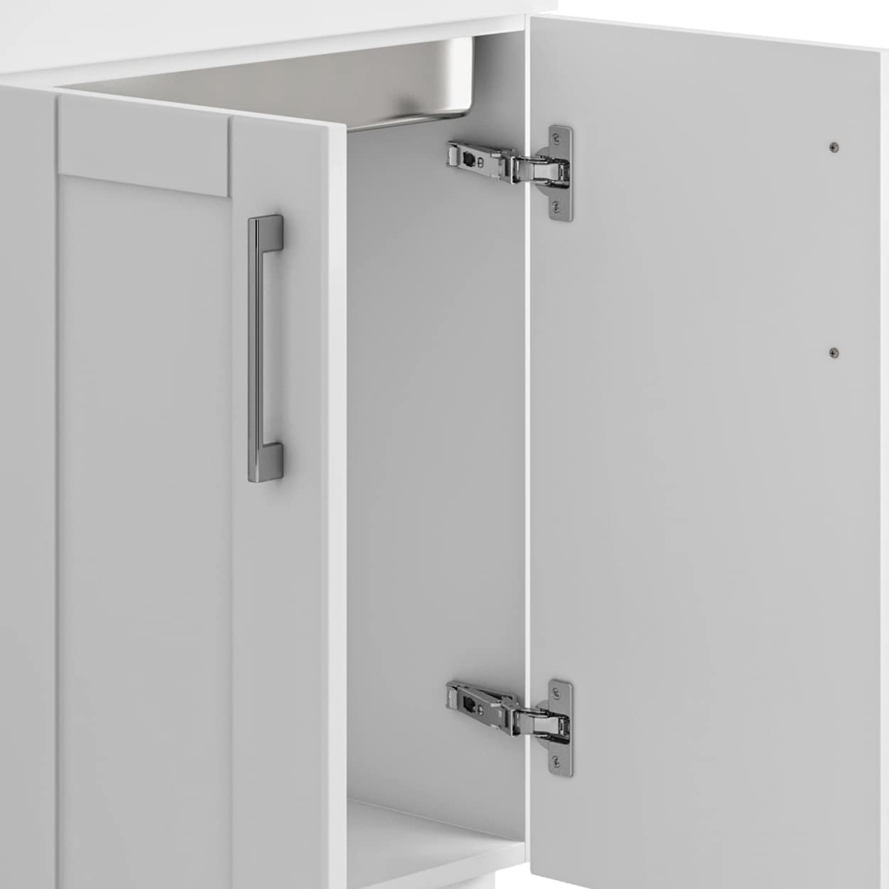 SIMPLIHOME Modern Wide Shaker All-in-One 24 inch Wide Utility Sink and Laundry Cabinet in Pure White Finish, Transitional Stainless Steel Sink Cabinet for Laundry Rooms with High-Arch Chrome Faucet