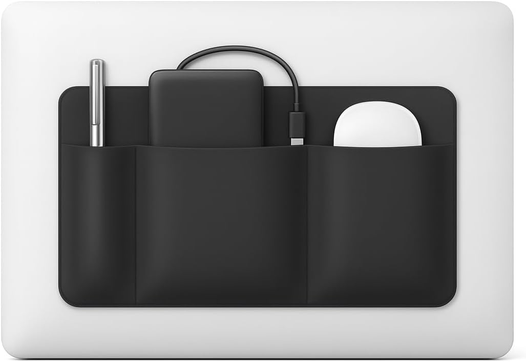 KAAS HAUS 3-Pocket 3M (10.7" 5.5") Adhesive Laptop Pouch Organizer - Stick-On Mouse & Hard Drive Holder for Laptop |