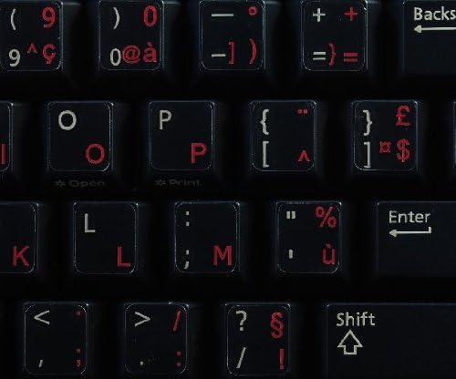4Keyboard French AZERTY Keyboard Decals ON Transparent Background with Blue, Black, Green, RED, White OR Yellow