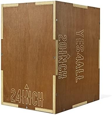 Yes4All Plyo Box, 3-in-1 Wooden Box Jumps for Home Gym (12/14/16?¯in), 450 lbs Boxes Step Up with Smooth Edges & Wide Built-in Handles for Jumping, Strength Training, Lunges, Squats, Dips