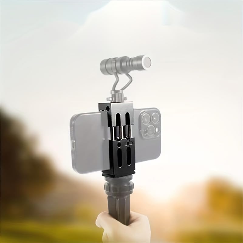 3 1/4" Port,360Rotation Aluminum Metal Phone Tripod Mount with Cold Shoes & Arca Cell Phone Tripod Adapter for Phone