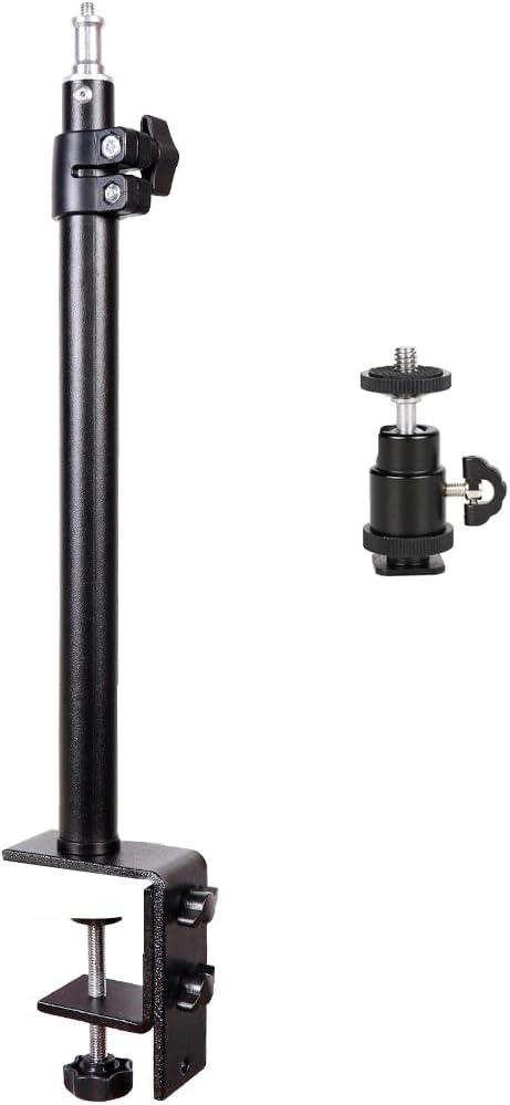 LSYRIA 18"-23" 1/4" 2kg Camera Desk Mount with C Clamp, Adjustable Desktop Light Stands with Ball Heads Cold Shoe