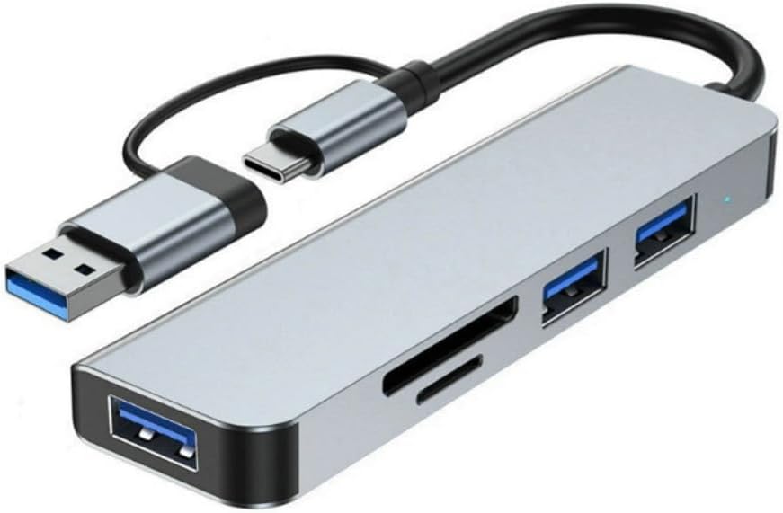 HCUSR 5 1 3.0/2.0, USB-C Hub Splitter in with USB SD/TF Splitter Card Reader, Aluminum Docking Station USB Hub