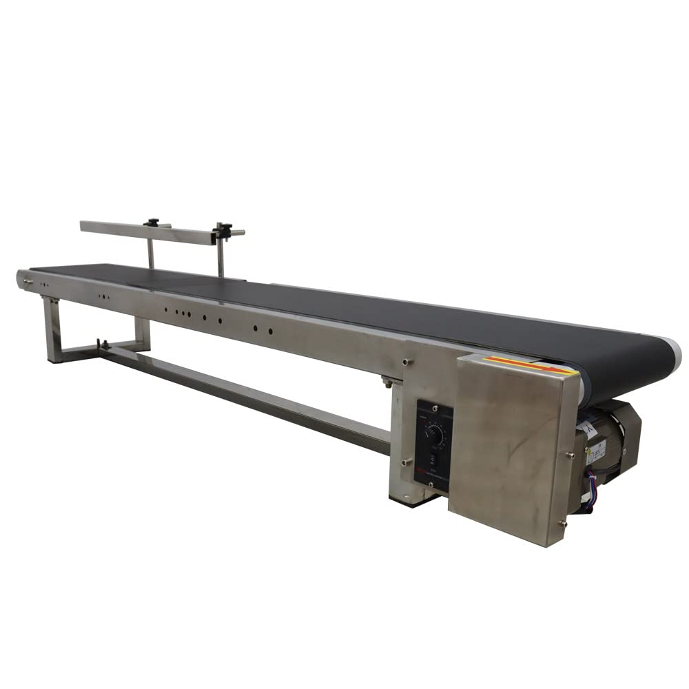INTSUPERMAI PVC Desktop Conveyor Belt Systems Adjustable Speed PVC Belt Conveyor for Industrial Transport with Single Guardrail 59inch Length 7.8inch Width Black Belt 110V