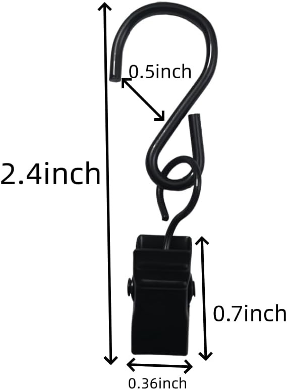 Skiennix Stainless Steel S Hooks | Versatile Curtain Clips for Hanging Lights & Decorations | 2.4 Inch, Black, 40 Pcs