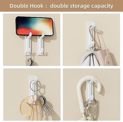 Pickpiff Wall Hooks - 13LB Strong Adhesive Coat & Towel Hangers | White 4-Pack for Easy Organization