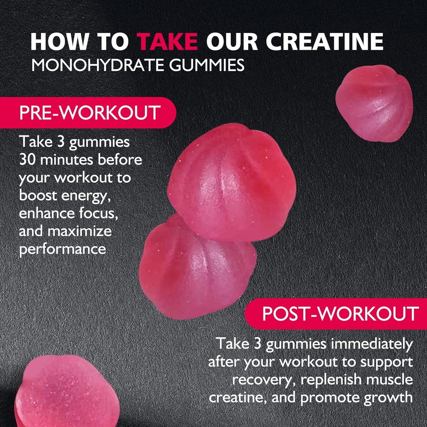 Creatine Monohydrate Gummies for Men & Women - 5g of Creatine Monohydrate per Serving - Sugar Free,Vegan, Raspberry Flavor, 135 Count (45 Servings).
