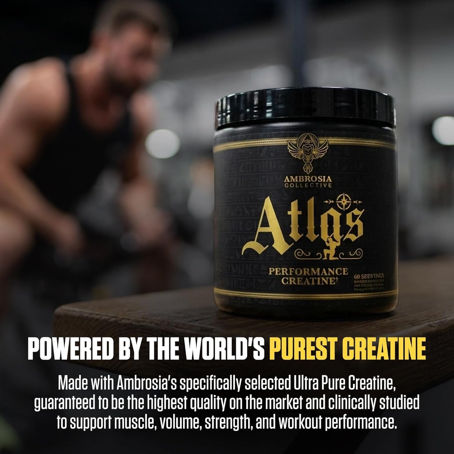 Ambrosia Atlas Creatine Monohydrate Powder | Creapure + Acetic Acid for Enhanced Absorption | Strength, Endurance & Recovery Support | Unflavored | 60 Servings