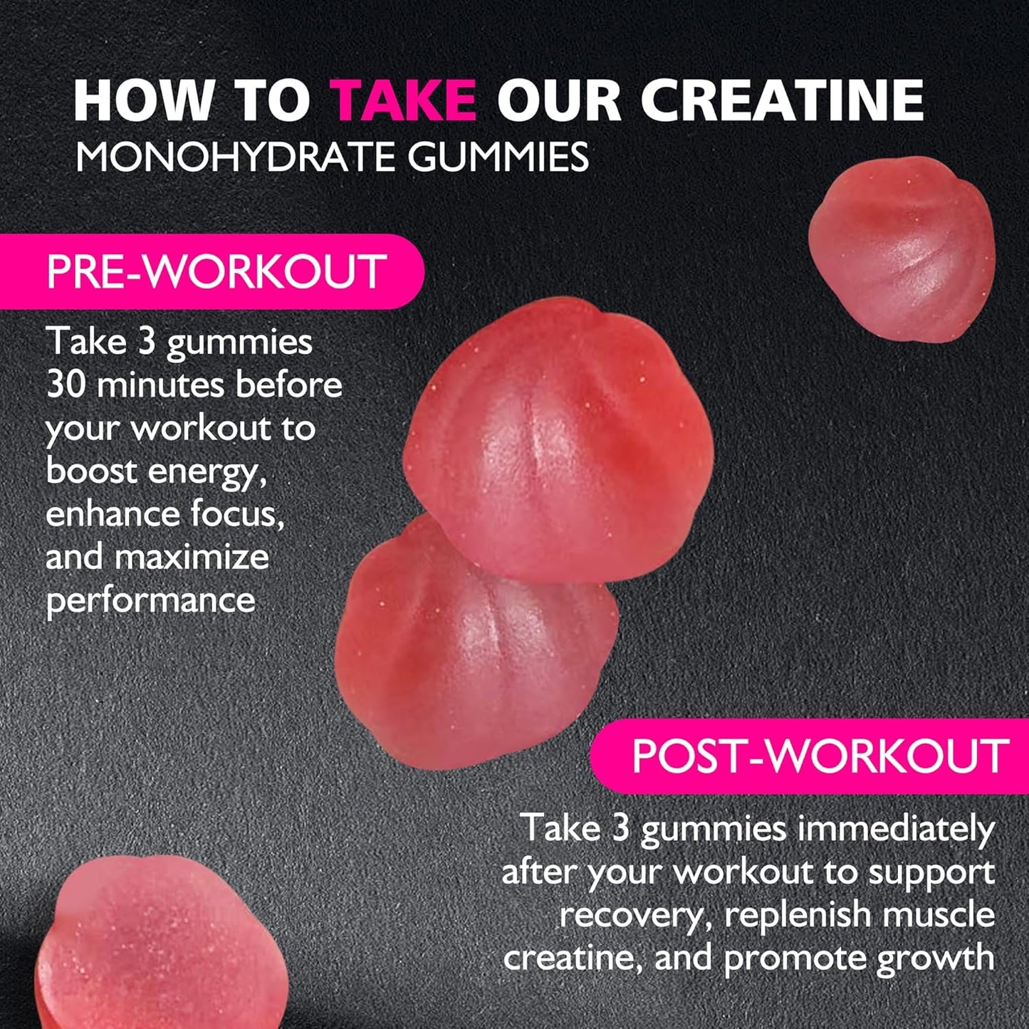 Creatine Monohydrate Gummies for Men & Women - 5g of Creatine Monohydrate per Serving - Sugar Free,Vegan, Strawberry Flavor, 135 Count (45 Servings).