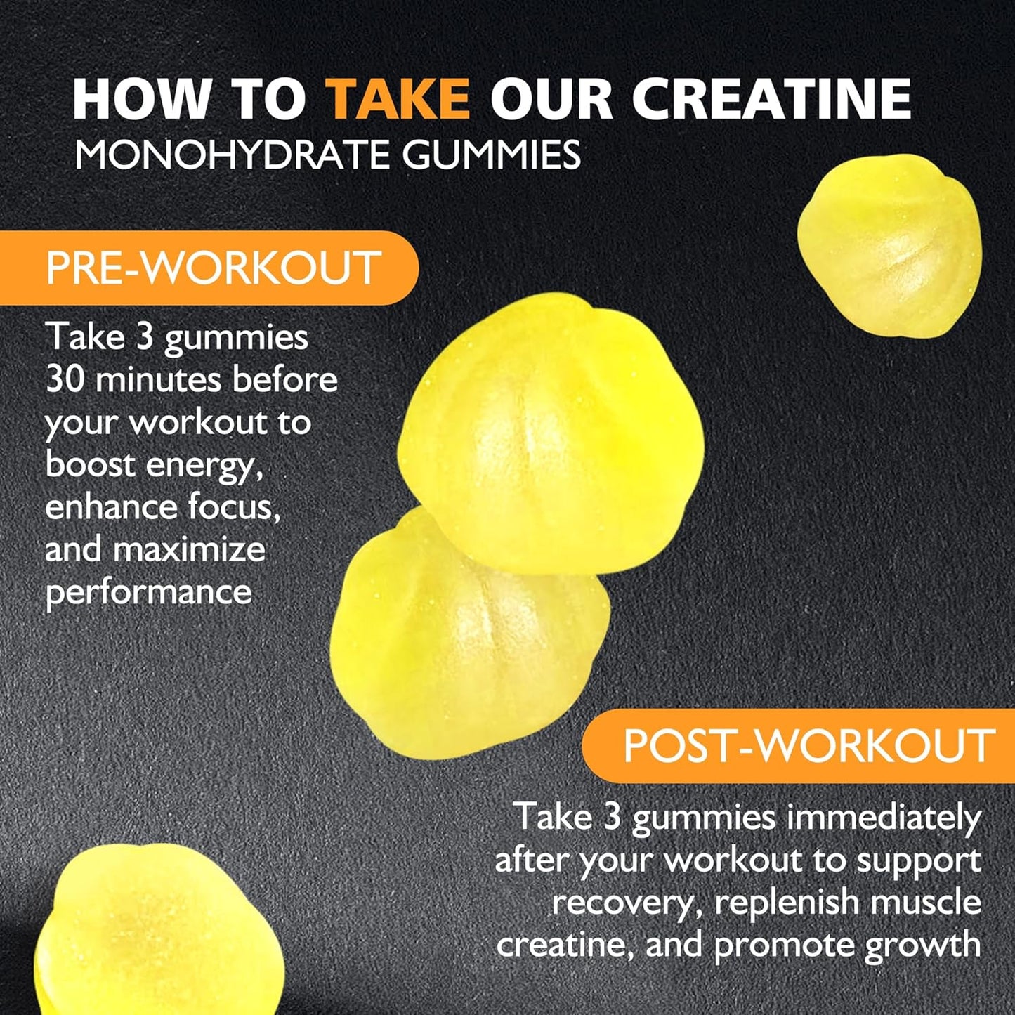 Creatine Monohydrate Gummies for Men & Women - 5g of Creatine Monohydrate per Serving - Sugar Free,Vegan, Pineapple Flavor, 135 Count (45 Servings)