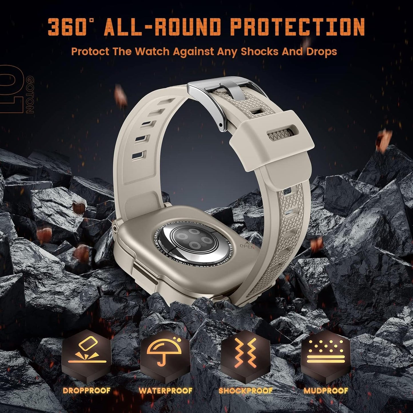 3-in-1 Waterproof Apple Watch Case with Band (44mm) – Full Coverage Bumper with Built-in Screen Protector