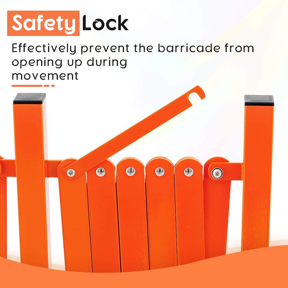 GYMTIME Expandable Metal Barricade, Portable Safety Barrier with Casters, Flexible Mobile Security Gate, Adjustable Traffic Fence for Shopping Mall, School, Warehouse, Orange, 16 Feet