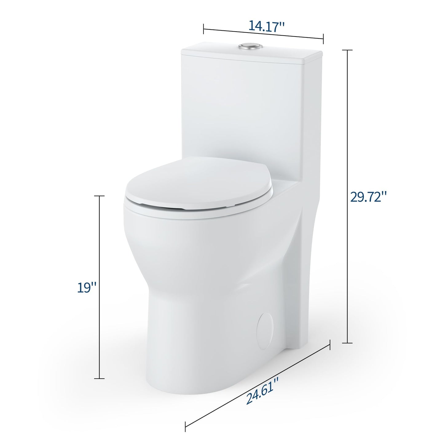 One Piece Toilet with 19" ADA Height, Round Bowl Design, Soft Closing PP Toilet Cover, Easy Clean Surface, Water Efficient Flush