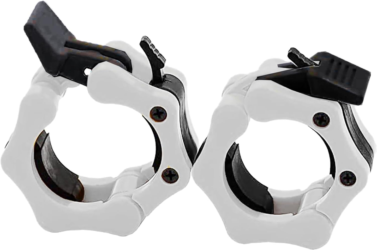 Clout Fitness Pro Elite Olympic Barbell Clamps Collars Quick Release Pair of Locking Weight Clips Fit 2 Inch Barbell for Weightlifting (White w/Black)