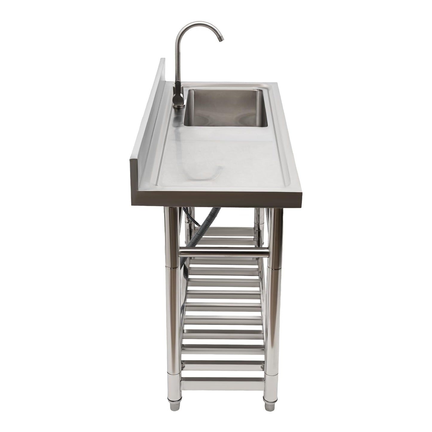 47.2" Stainless Steel Utility Sink with Faucet, 1 Compartment Free Standing Single Bowl Sinks, Commercial Restaurant Kitchen Sink Set with Storage Shelf for Indoor Outdoor