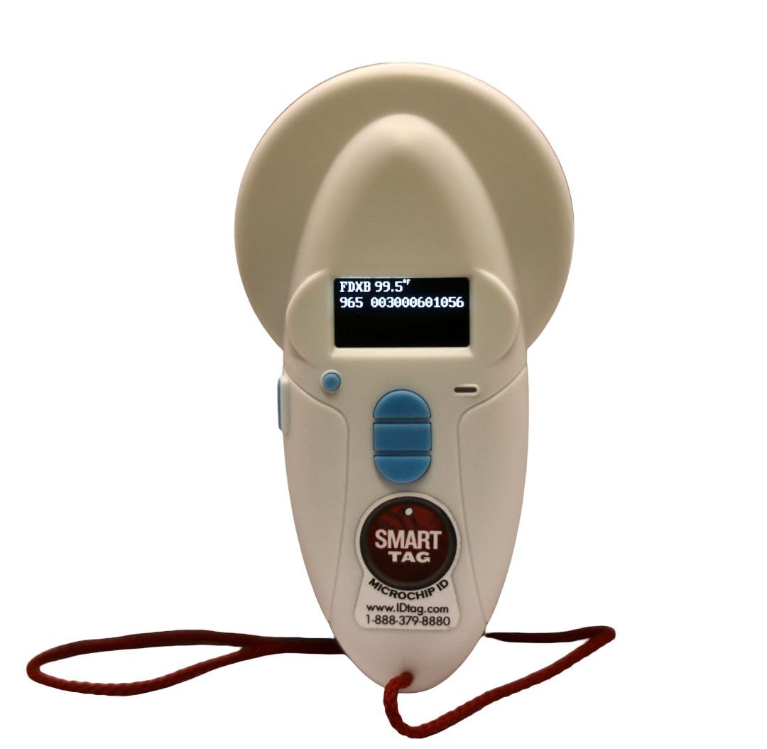 SMART TAG Multi-Frequency Microchip RFID Data Scanner/Temperature Reading Capable for All ISO 134.2KHz & 125KHz, Read/Display/Program Up to 54 Characters (Phone #s, email & More), USB Rechargeable