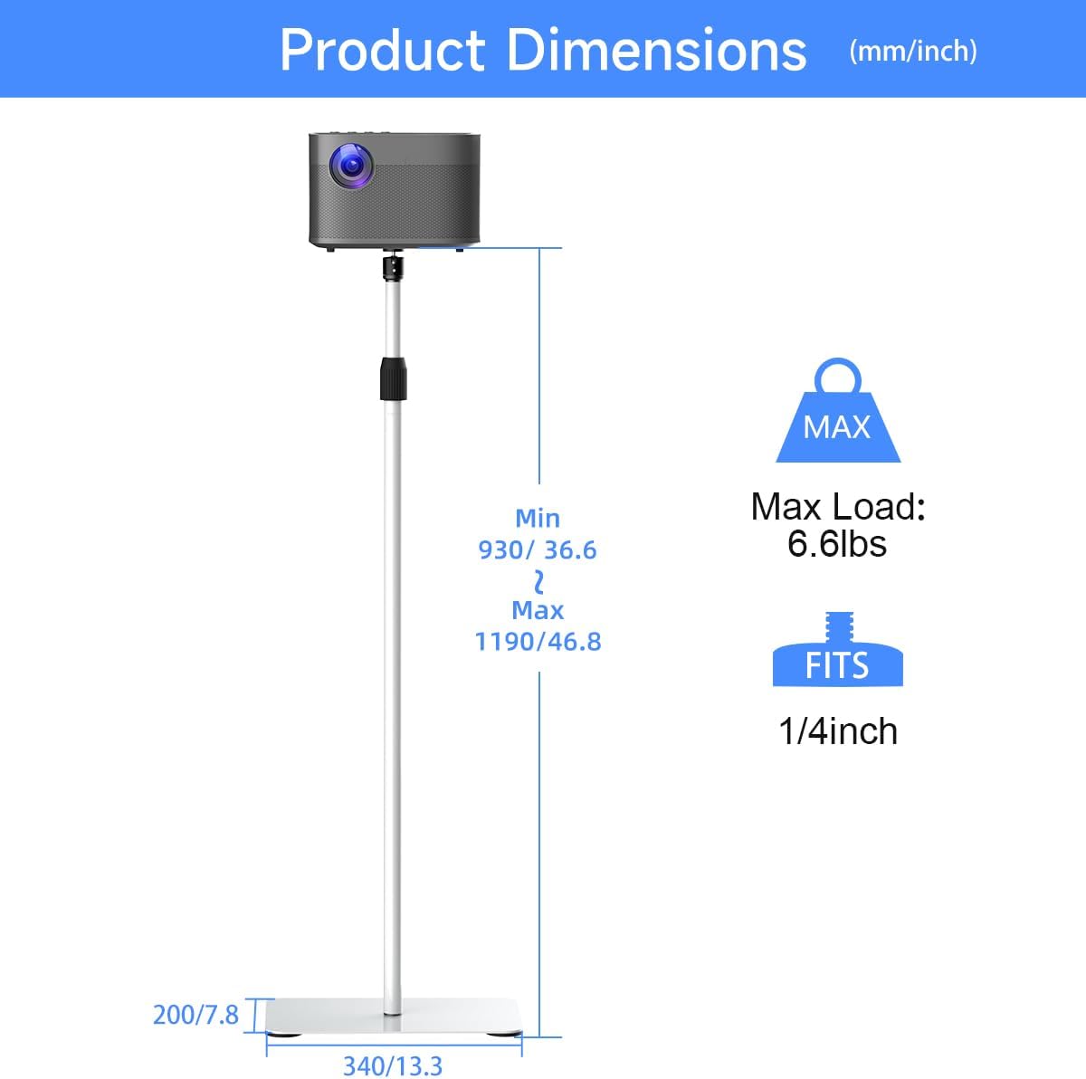 suptek 360Swivel, 36.6-46.8inch, PR001FW Projector Stand Height Adjustable Mini Projector Mount Bracket, Compatible