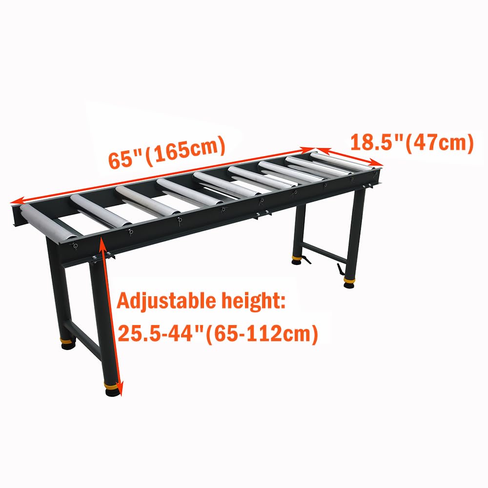 INTSUPERMAI 9 Rolls Adjustable Conveyor Roller Heavy-Duty StandTable Adjustable Roller Conveyor Feed Stand Roller Table Conveyor Stand 440 Lbs