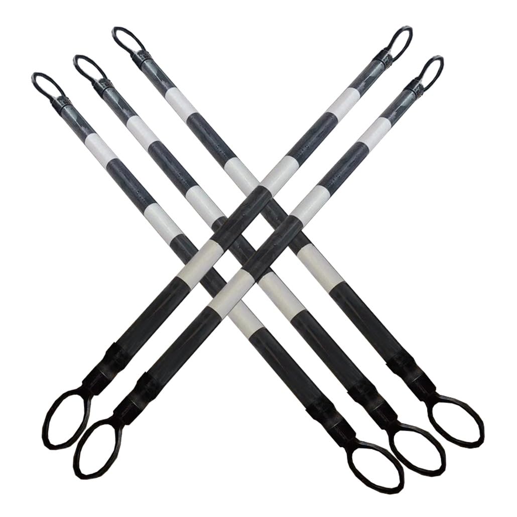 5-10 ft Retractable Traffic Cone Barrier, 5 Pcs Telescopic Safety Poles with Reflective Tape, Black & White, Ideal for Traffic Control, Safety, and Emergency Use