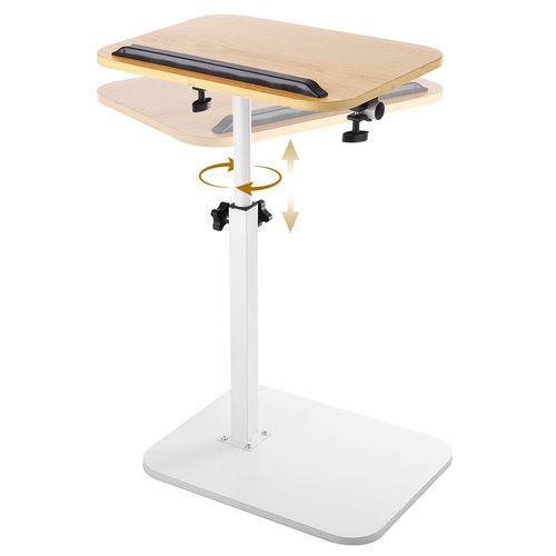 GBACHOOSE Sofa Armrest Tray Table for Couch, TV Tray Table 360° Swivel Height Adjustable End for Small Spaces, C Shaped End Table for Couch, Living Room, Bedroomor with Phone & Tablet Slot(White)