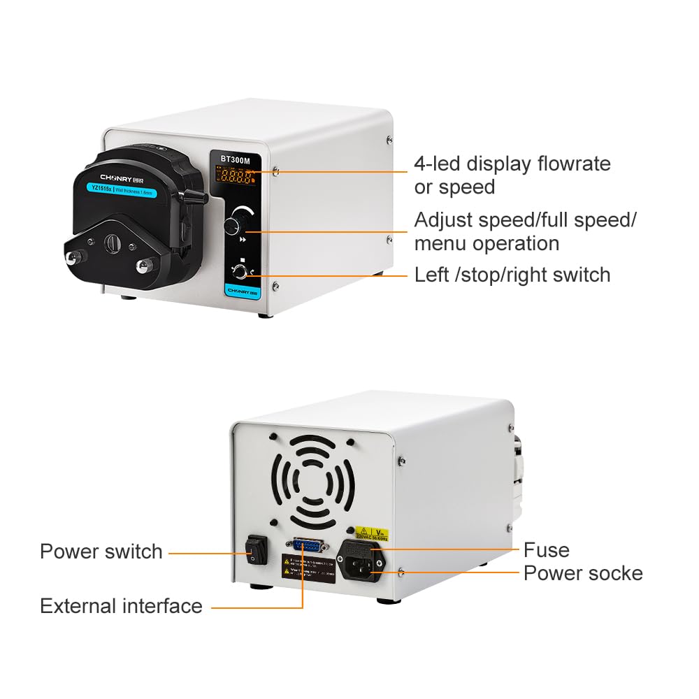 BT300M/YZ1515x Peristaltic Pump Stepper Motor Max Flow Rate 0.007-1140/min Liquid Transfer Pump Dosing Pump for Solvent Extractio Laboratory Reactor 110V-220V (110V)