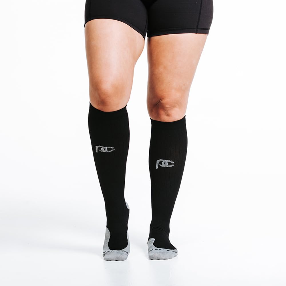 PRO Compression Running Marathon Socks - Calf-Length Travel and Sports Compression Socks for Foot and Ankle Support - Black Unisex (Large/X-Large)