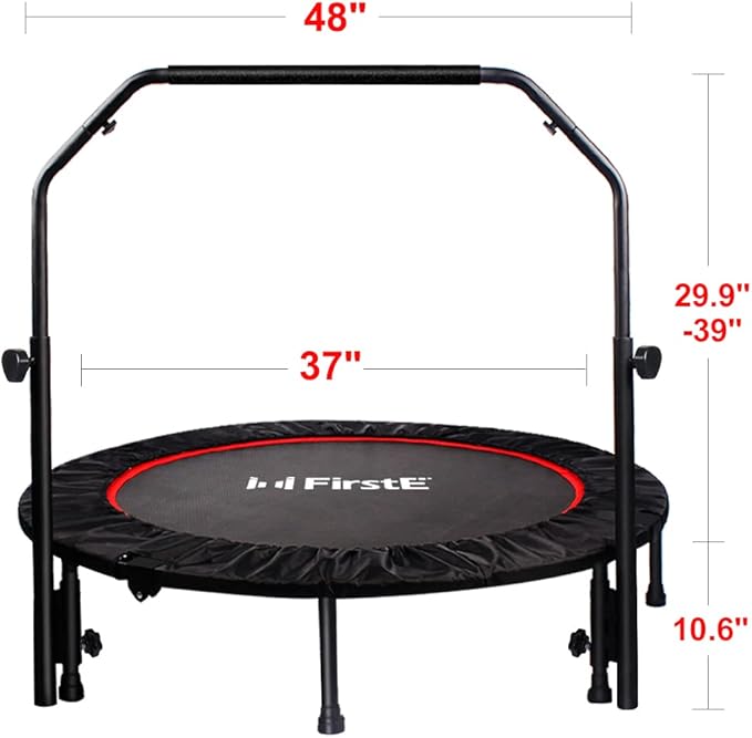 FirstE Mini Fitness Trampoline for Adults, Foldable Exercise Trampoline with Adjustable Foam Handle, Rebounder Trampoline for Bounce Workout Indoor/Garden