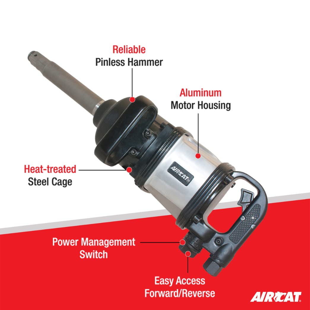 AIRCAT Pneumatic Tools 1994 1-Inch Super Duty Straight Impact Wrench with 8-Inch Extended Anvil 2,500 ft-lbs